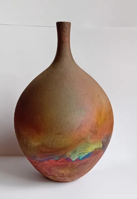 Vibrant Raku Copper Fired Studio Pottery Vase By Chris Hawkins #1