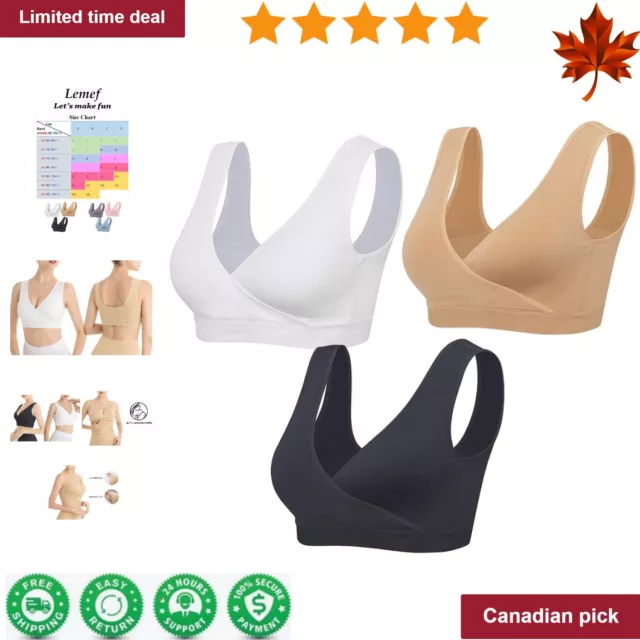 3 Pack Wirefree Maternity Nursing Sleep Bras - Black, Beige, White - Small