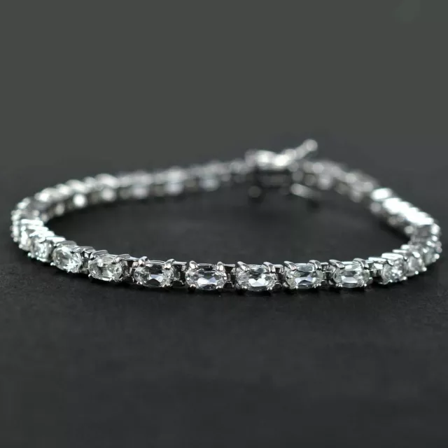 Bracelet tennis topaze blanche ovale 3x5 mm en argent sterling 925 avec...