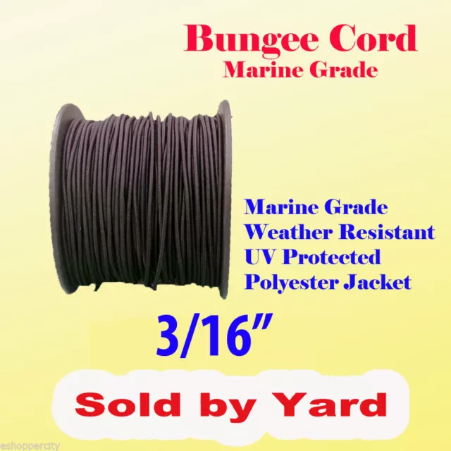 3/16" x  Sold By Yard Premium Marine Grade Bungee Shock Stretch Cord UV Black