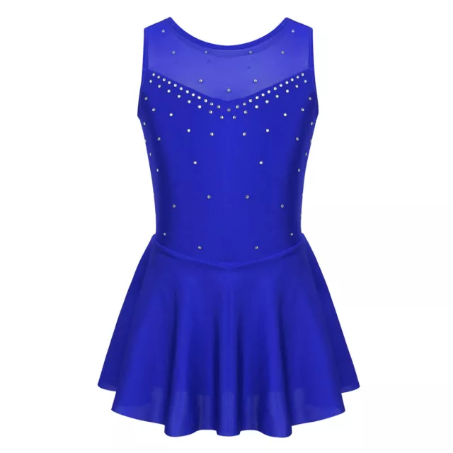 UK Girls Sparkly Rhinestone Tulle Ballet Dance Leotard Ice Figure Skating Dress