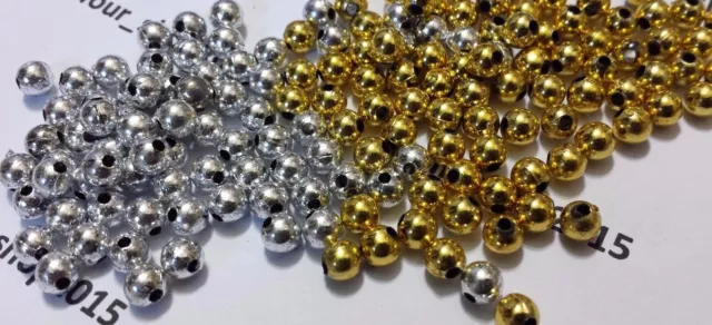 50-500 SPACER BEADS Silver/Gold colour Round Ball Jewellery Making 2,4,6MM