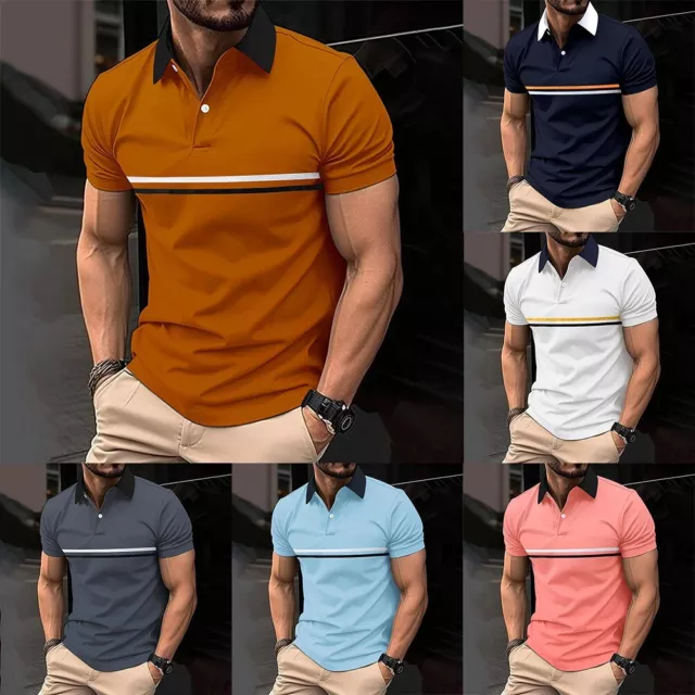 Stylish Striped Short Sleeve Lapel T Shirts for Men Soft and Fashionable