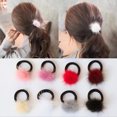 Pack of 12pcs Girl Hair Bands Real Mink Fur Pom Pom Hair Ties Ponytail Holders