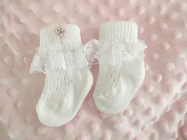 Belles chaussettes cheville bébé en coton pélerine blanc avec arc diamant, bébé, filles
