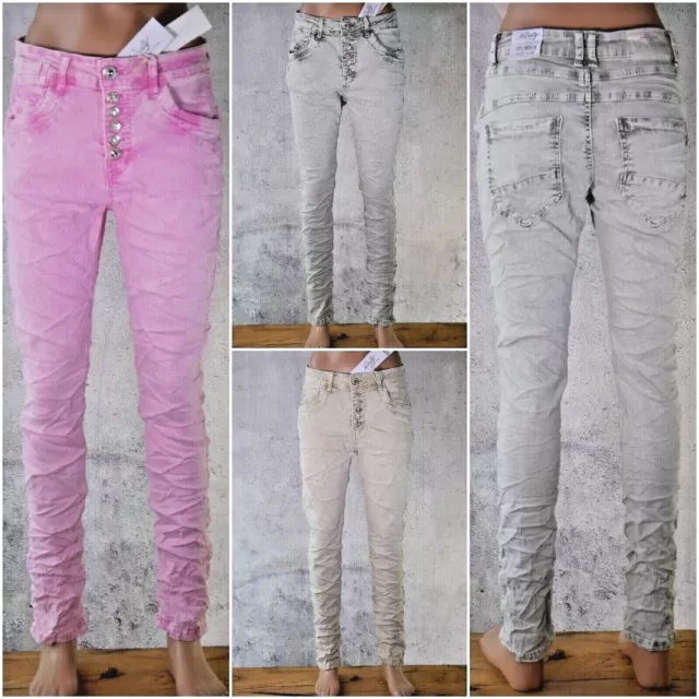 ♥ JEWELLY Neue Waschung 2024 3 Farben Schmuckknöpfe Baggy Boyfriend Jeans *20