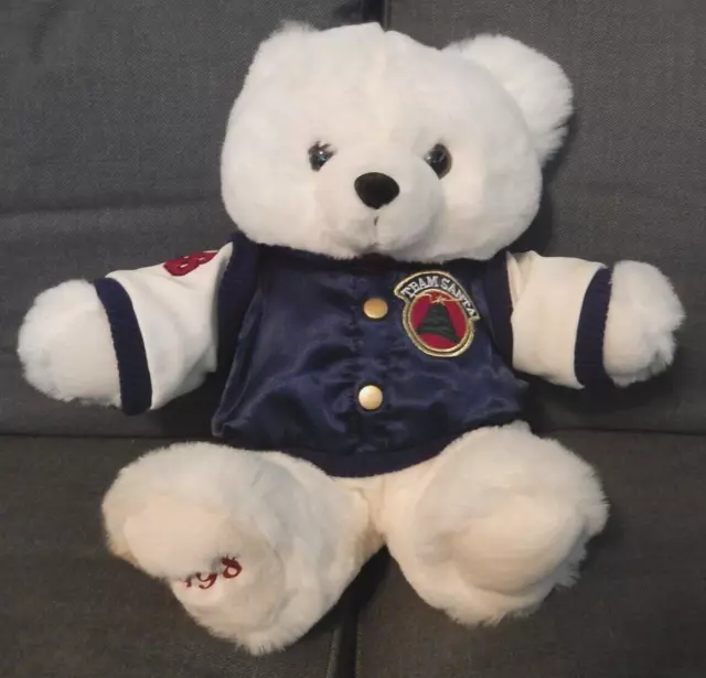 Team Santa Kmart Christmas Plush White Teddy Bear 1998 16" Blue jacket