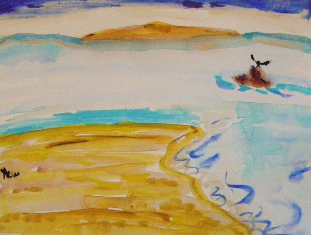 ORIGINAL Sea   LANDSCAPE Naive Self taught FOLK  OUTSIDER MCW art Raw brut
