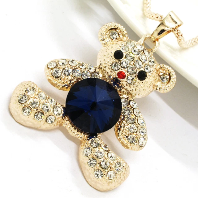New Blue Crystal Bear Bling Rhinestone Betsey Johnson Long Chain Necklace Gift 4