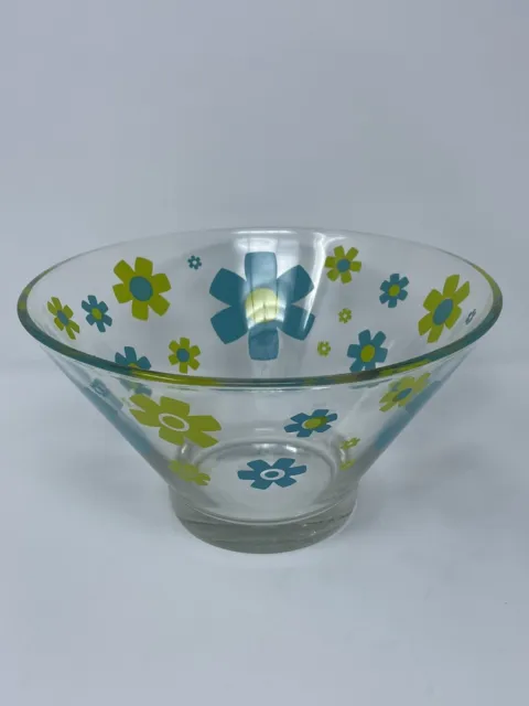 Atomic Flower Large Glass Retro Decorative Bowl Lime Green and Turquoise