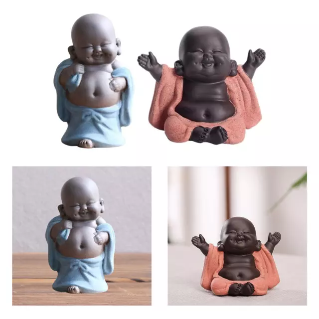 2x Ceramic Laughing Little Maitreya Happy Buddha Statue Figurine Ornaments