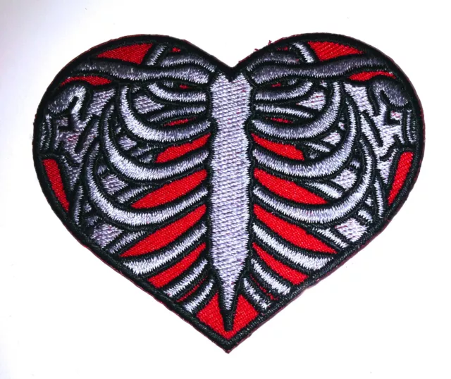 Real Ribcage Heart embroidered iron on patch tattoo rockabilly punk applique- 10