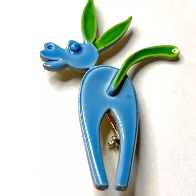 Vintage Mid-Century Modern Retro Blue & Green Enamel Donkey Brooch Pin HTF RARE