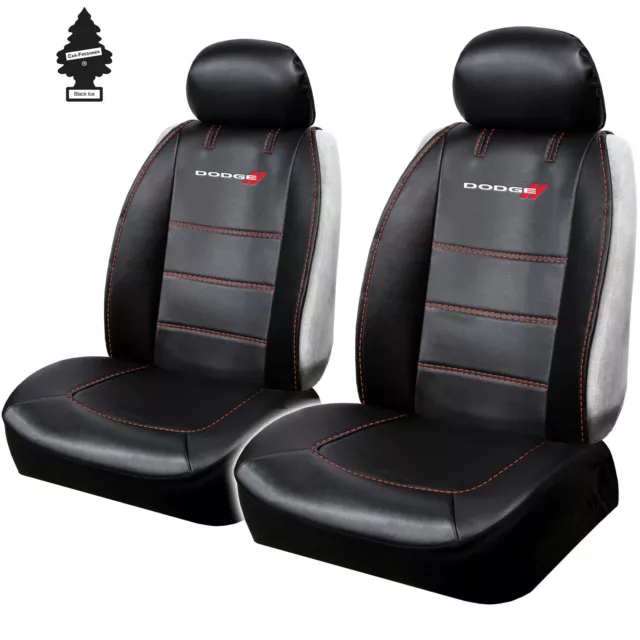NEW Black Dodge Logo Car Truck SUV Front Sideless Seat Covers Pair Set Deluxe