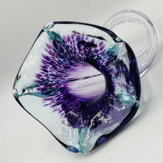 Blown Art Glass Trumpet Flower On Twisted Stem Signed Dated Purple Blue