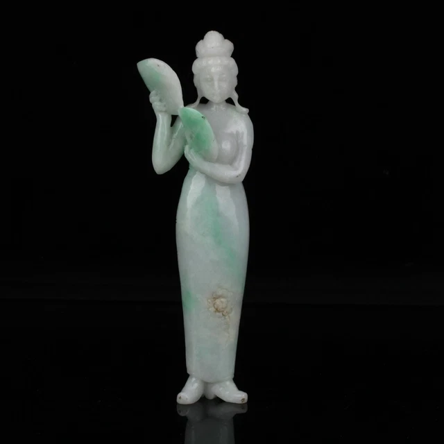 Chinese Exquisite Handmade Beautiful woman Carving Jadeite jade statue