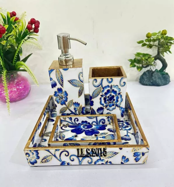 Premium Blue & White Bathroom Accessories Set New Apartment Essentials Bathroom