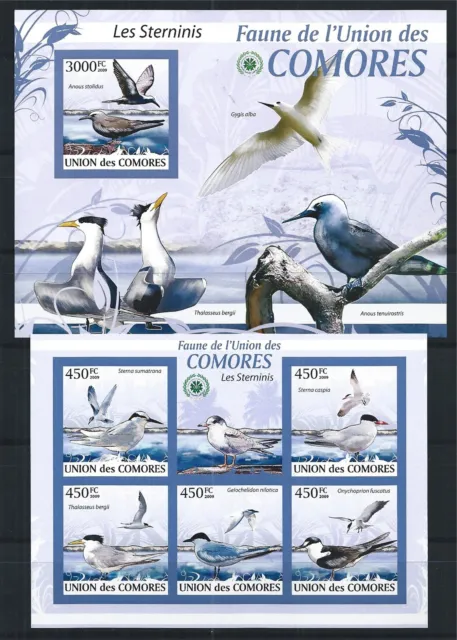 Comores 2009 Mini Sheet Bloc Jeu Minr : 2397 - 401, 523 MNH Oiseaux Imperf
