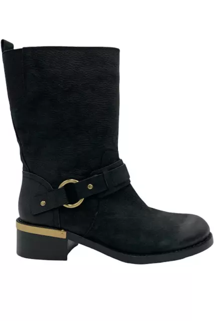 Vince Camuto Leather Buckle Mid Calf Boots Wellery Black