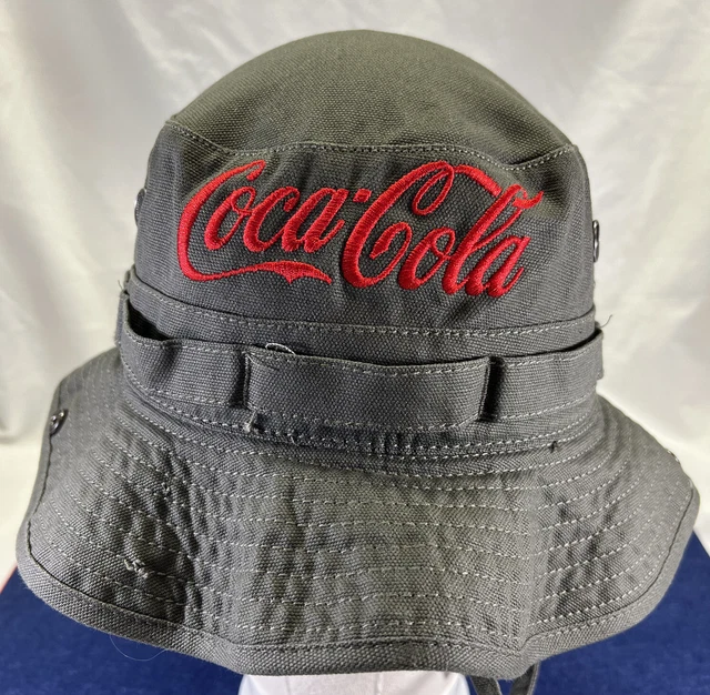 2014 Embroidered Coca-Cola Canvas Olive Green Boonie Bucket Summer Hat OSFA