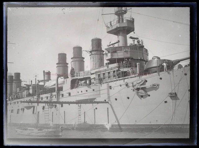 FRANCE Military Ship Photo NEGATIVE Glass Plate Vintage c1930
