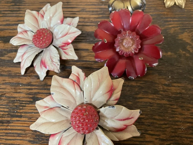 8 VINTAGE 1920's  METAL  & GLASS FLOWERS  CURTAIN  TIE  PIN  BACKS 3