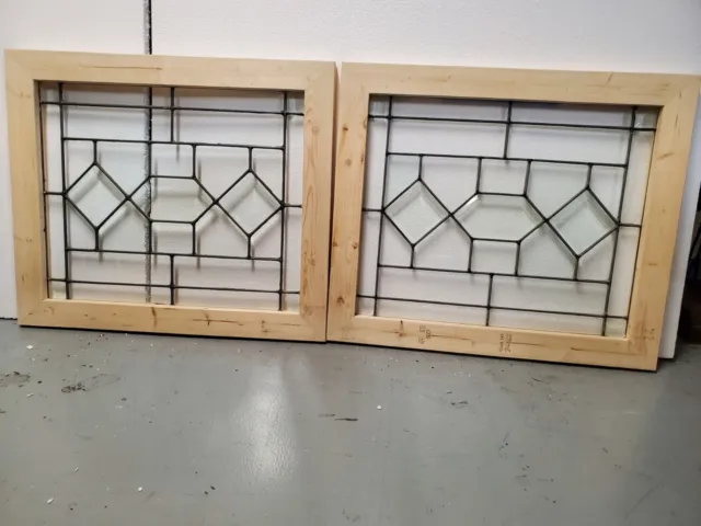 Antique American Beveled Glass Window  Pair Architectural Salvage