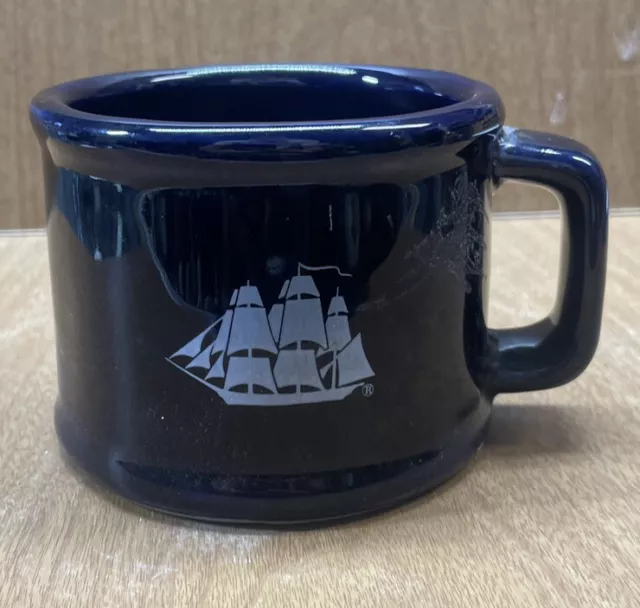 1985 Old Spice Shulton Shaving Mug Blue Heavy Pottery Ceramic White Ship Logo