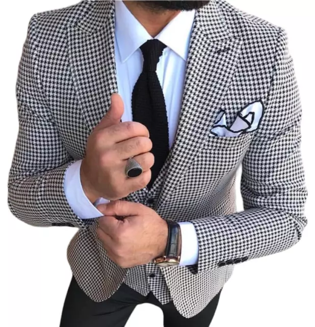 Designer Noir Blanc Pepita Pied de poule Veste de costume+Veste Blazer Cintré