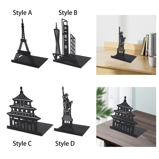 4 Pcs Serre-Livres En Métal, Argent Heavy Duty Serre-Livres Design D'Art Abstrait Bouchons De