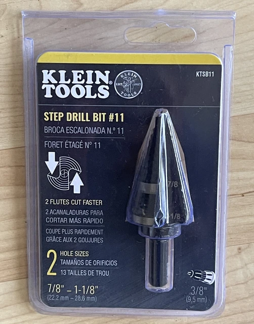 Klein Tools Step Drill Bit #11 Double-Fluted 7/8 to 1-1/8-Inch #KTSB11 BRAND NEW