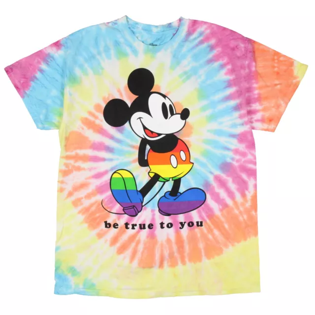 Disney Men's Mickey Mouse Be True To You Pride Spiral Tie Dye Graphic T-Shirt