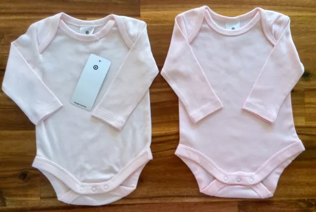 2 X size 000 ( 0-3 mths ) BABY GIRLS PINK BODYSUITS WITH SLEEVES & NO LEGS - NEW