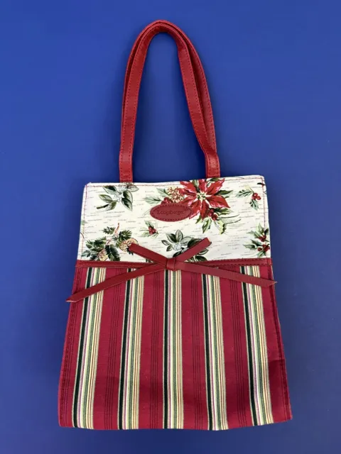 Longaberger Holiday Stripe / Poinsettia Small Tote Bag     NEW  ( no tags )