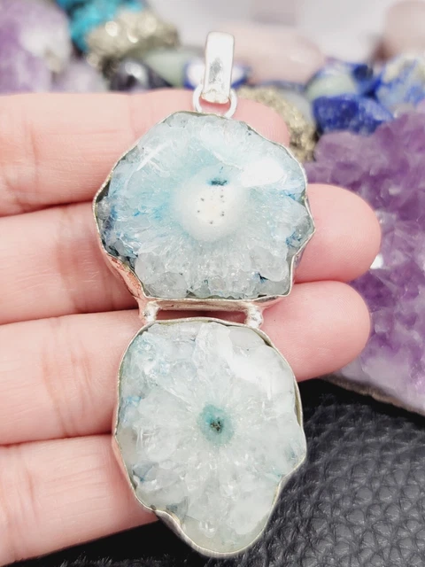 Natural Solar Quartz Pendant 3" 925 Sterling Silver w/ Singapure Chain 20"