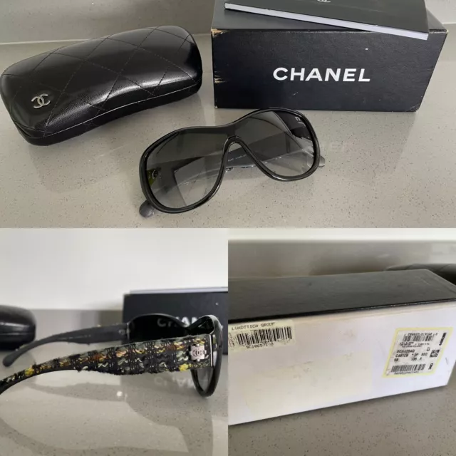 CHANEL 4155-Q 127/87 Shield Sunglasses Black Quilted Leather Temples /  Display £112.36 - PicClick UK