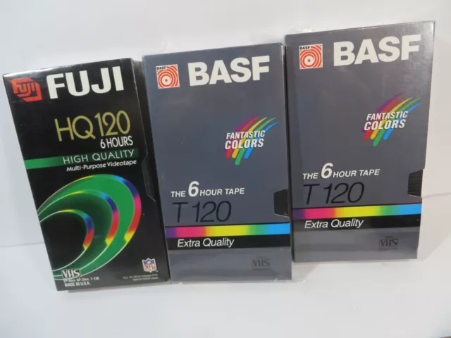 Lot of 3 NEW BLANK VHS TAPES FUJI BASF VHS BLANK TAPES 6HRS  T-120