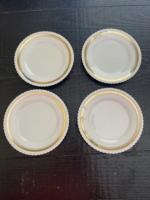 4 Silesia Germany 6 1/4 plate White scallop and raised circles with gold trim