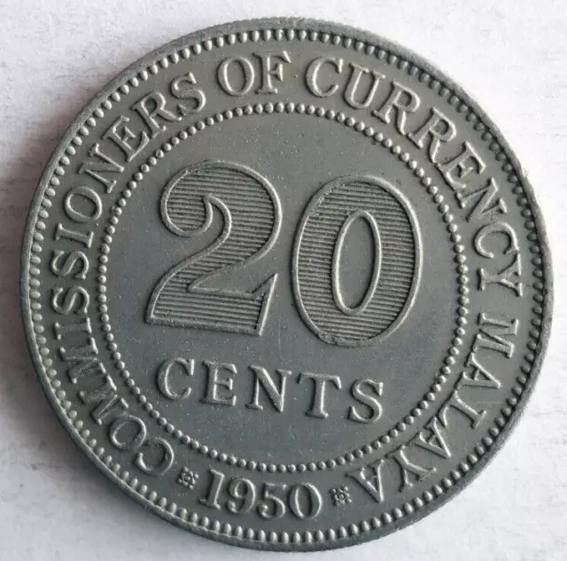 1950 MALAYA 20 CENTS - High Quality Collectible Coin - FREE SHIP - Bin #165