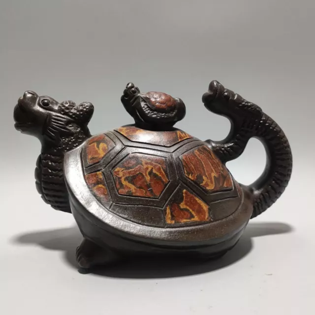 Chinese Yixing Purple Clay Teapot Zisha Ceramic Carving Dragon Turtle Teaware