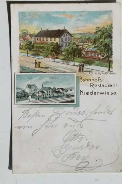 31352 Litho Ak Gare Bahnhofs-Restaurant Niederwiesa 1902