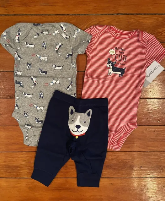 NEW NWT Carter's Reds Ruff Cute Puppy Dog Bodysuit Pants Set Baby Boys 9 months