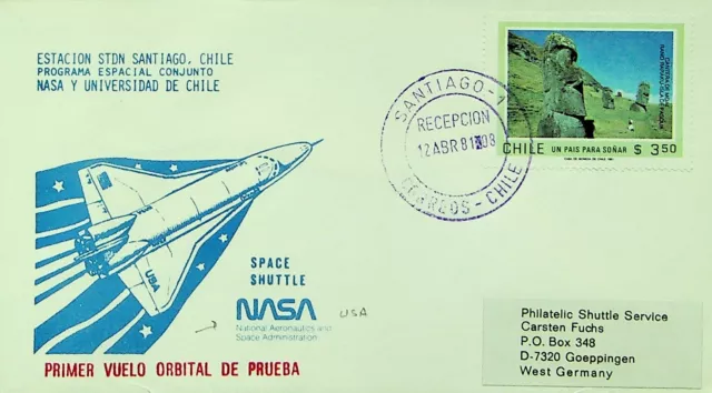 Sephil Chile 1981 Usa Nasa Space Shuttle Cover W/ From Santiago To Germany