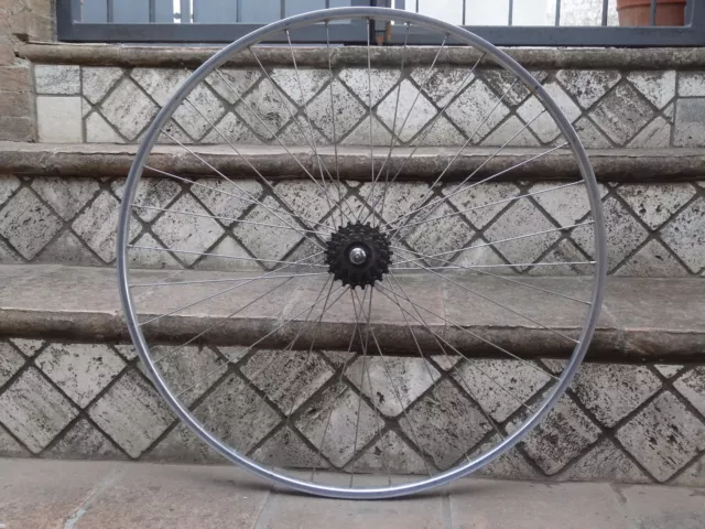 Vintage rear wheel L'Eroica.hub Miche.rim Ambrosio.cassette Everest 5 speed.