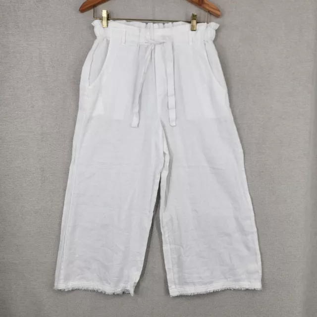 Cloth & Stone Wide Leg Crop Pants Womens Small White 100% Linen Raw Hem