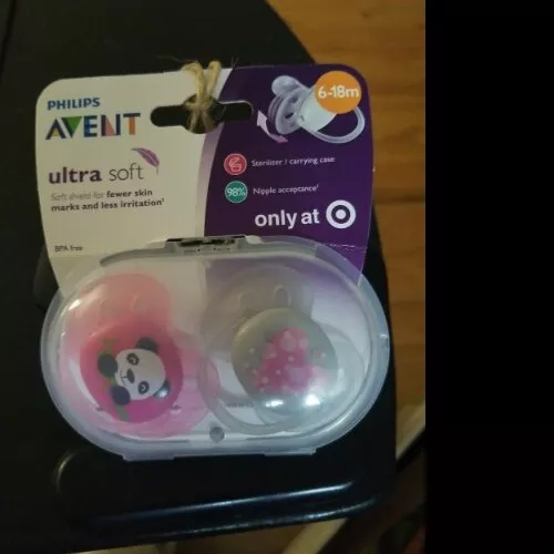 Juego de 2 chupetes ultra suaves Phillips Avent, con estuche para ambos 6-18m "NUEVO"