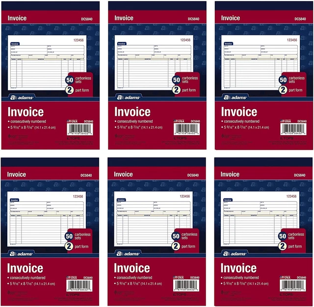Invoice Book, 2-Part, Carbonless, 5-9/16 X 8-7/16 Inches, 50 Sets per Book, Sold