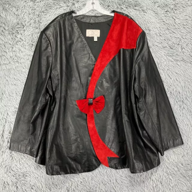 Vintage OBO New York Leather Jacket Women's 3X? Black Red Bow Accent 80's