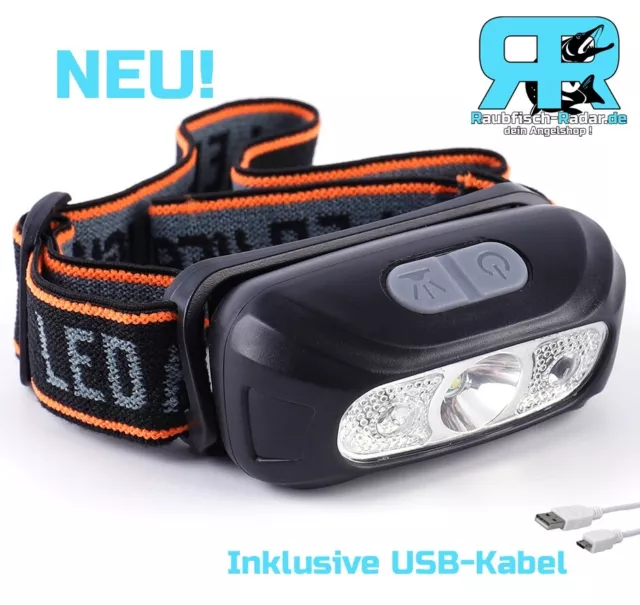 Kopflampe LED Sensor Stirnlampe Scheinwerfer Aufladbar Inklusive USB Kabel Akku