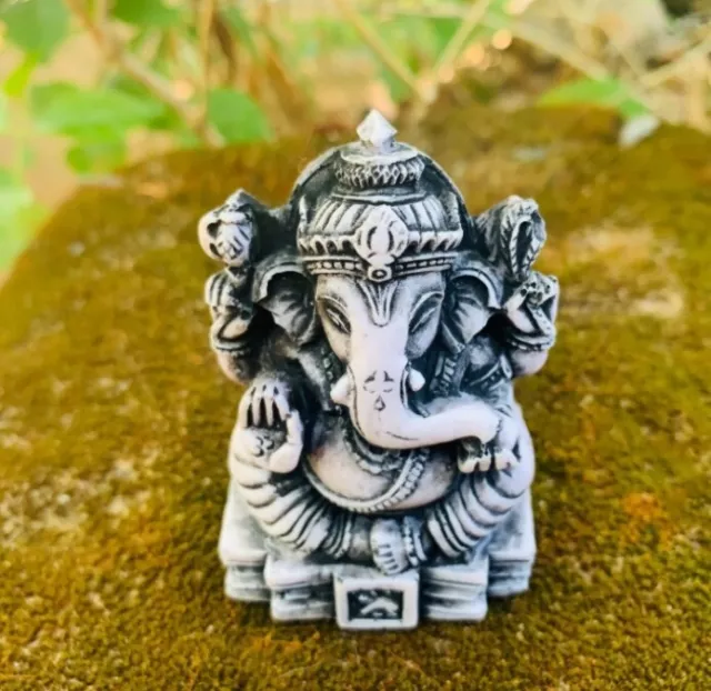 Small Ganesha stone statue Lord Hindu God of Success Mini Ganesh buddha meditati 3